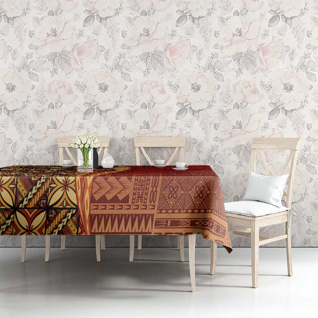 Samoan Pacific Tribal Flower Geometric Art Tattoos Tablecloth Siapo Pattern Flame Sunset - Polynesian Pride