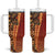 Samoan Pacific Tribal Flower Geometric Art Tattoos Tumbler With Handle Siapo Pattern Flame Sunset - Polynesian Pride