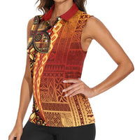 Samoan Pacific Tribal Flower Geometric Art Tattoos Women Sleeveless Polo Shirt Siapo Pattern Flame Sunset LT03 - Polynesian Pride