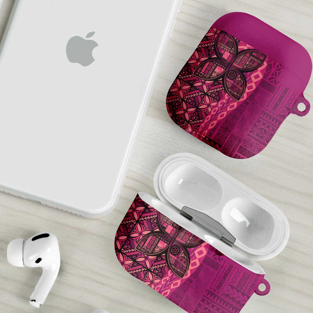 Samoan Pacific Tribal Flower Geometric Art Tattoos AirPods Case Siapo Pattern Romantic Rose - Polynesian Pride