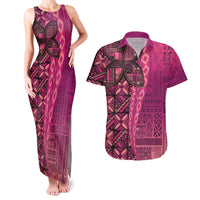 Samoan Pacific Tribal Flower Geometric Art Tattoos Couples Matching Tank Maxi Dress and Hawaiian Shirt Siapo Pattern Romantic Rose LT03 Pink - Polynesian Pride
