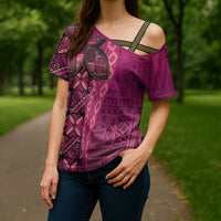 Samoan Pacific Tribal Flower Geometric Art Tattoos Cross Shoulder Shirt Siapo Pattern Romantic Rose - Polynesian Pride