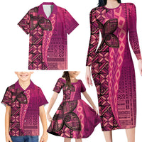 Samoan Pacific Tribal Flower Geometric Art Tattoos Family Matching Long Sleeve Bodycon Dress and Hawaiian Shirt Siapo Pattern Romantic Rose LT03 - Polynesian Pride