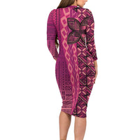 Samoan Pacific Tribal Flower Geometric Art Tattoos Family Matching Long Sleeve Bodycon Dress and Hawaiian Shirt Siapo Pattern Romantic Rose LT03 - Polynesian Pride