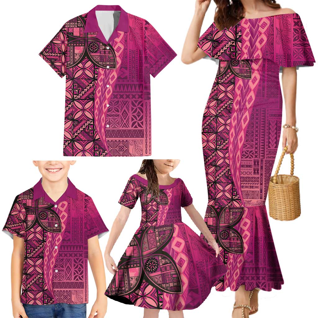 Samoan Pacific Tribal Flower Geometric Art Tattoos Family Matching Mermaid Dress and Hawaiian Shirt Siapo Pattern Romantic Rose LT03 - Polynesian Pride