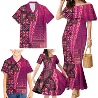 Samoan Pacific Tribal Flower Geometric Art Tattoos Family Matching Mermaid Dress and Hawaiian Shirt Siapo Pattern Romantic Rose LT03 - Polynesian Pride