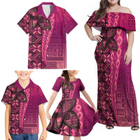 Samoan Pacific Tribal Flower Geometric Art Tattoos Family Matching Off Shoulder Maxi Dress and Hawaiian Shirt Siapo Pattern Romantic Rose LT03 - Polynesian Pride