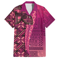 Samoan Pacific Tribal Flower Geometric Art Tattoos Family Matching Off Shoulder Maxi Dress and Hawaiian Shirt Siapo Pattern Romantic Rose LT03 Dad's Shirt - Short Sleeve Pink - Polynesian Pride