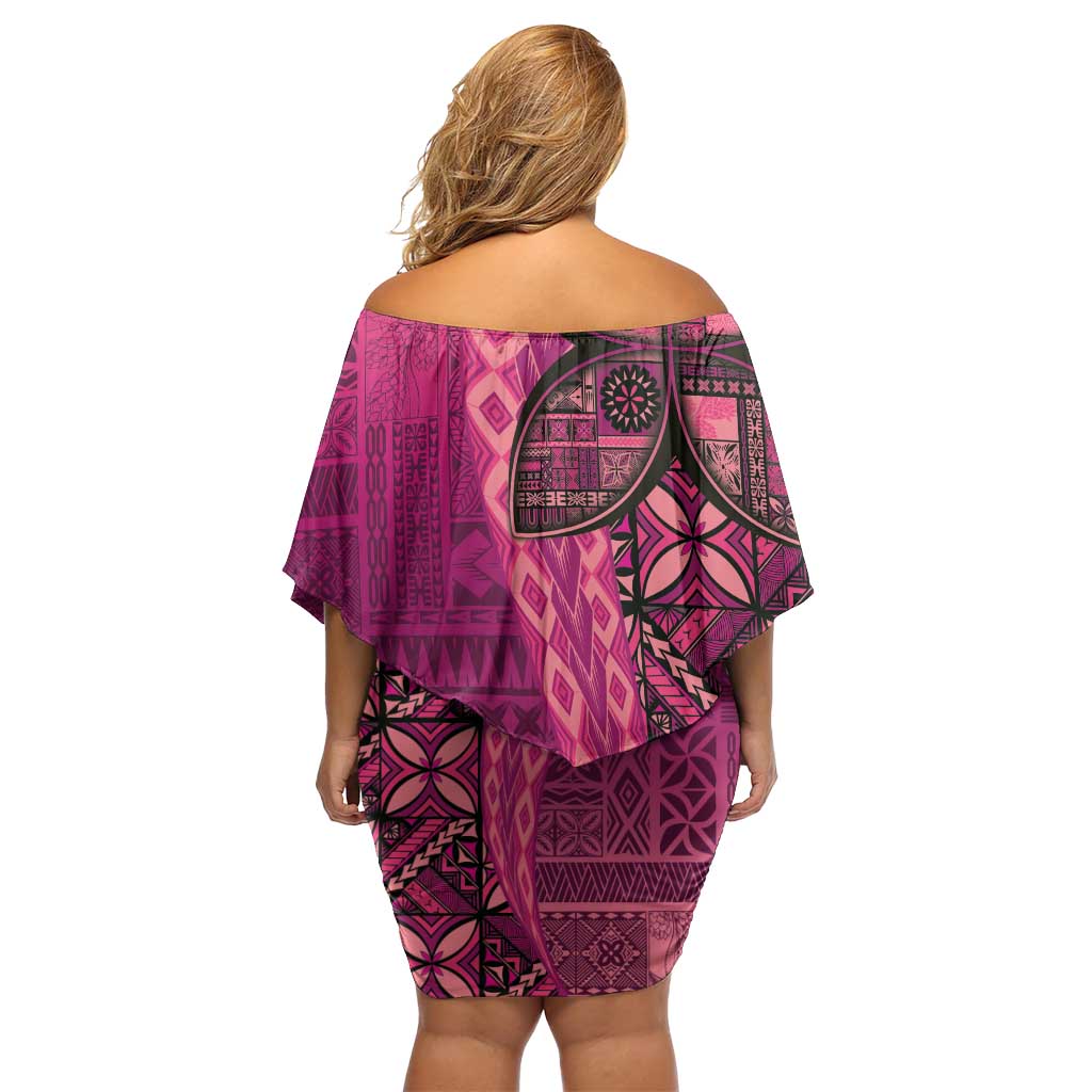 Samoan Pacific Tribal Flower Geometric Art Tattoos Family Matching Off Shoulder Short Dress and Hawaiian Shirt Siapo Pattern Romantic Rose LT03 - Polynesian Pride