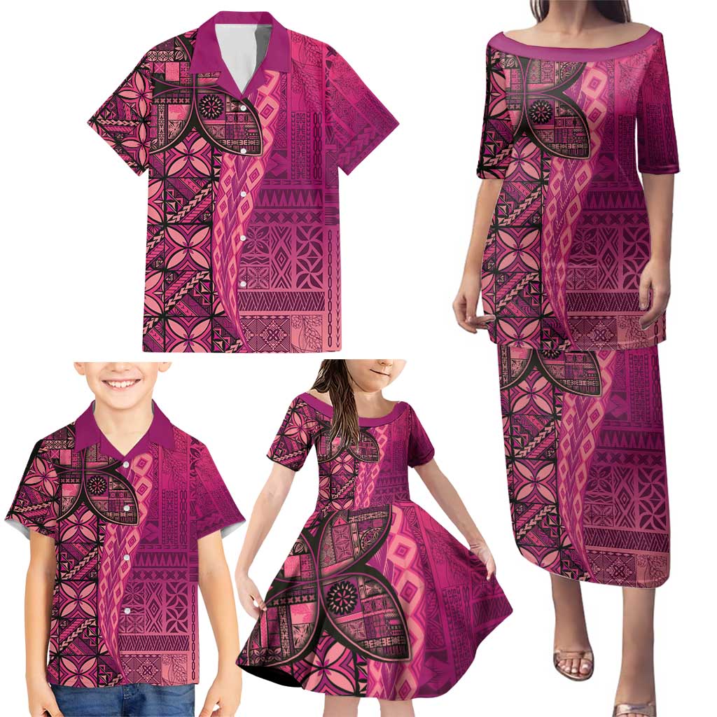 Samoan Pacific Tribal Flower Geometric Art Tattoos Family Matching Puletasi and Hawaiian Shirt Siapo Pattern Romantic Rose LT03 - Polynesian Pride