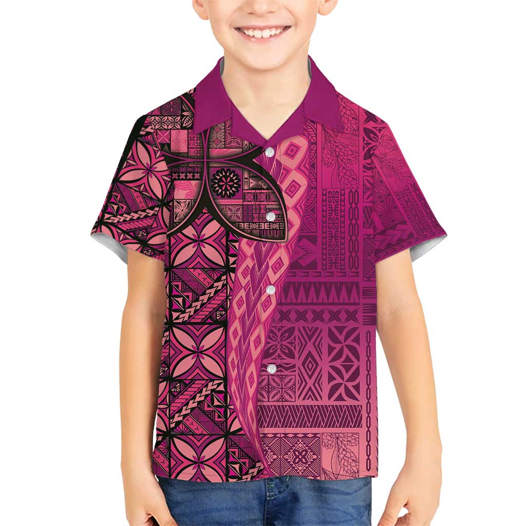 Samoan Pacific Tribal Flower Geometric Art Tattoos Family Matching Puletasi and Hawaiian Shirt Siapo Pattern Romantic Rose LT03 Son's Shirt Pink - Polynesian Pride