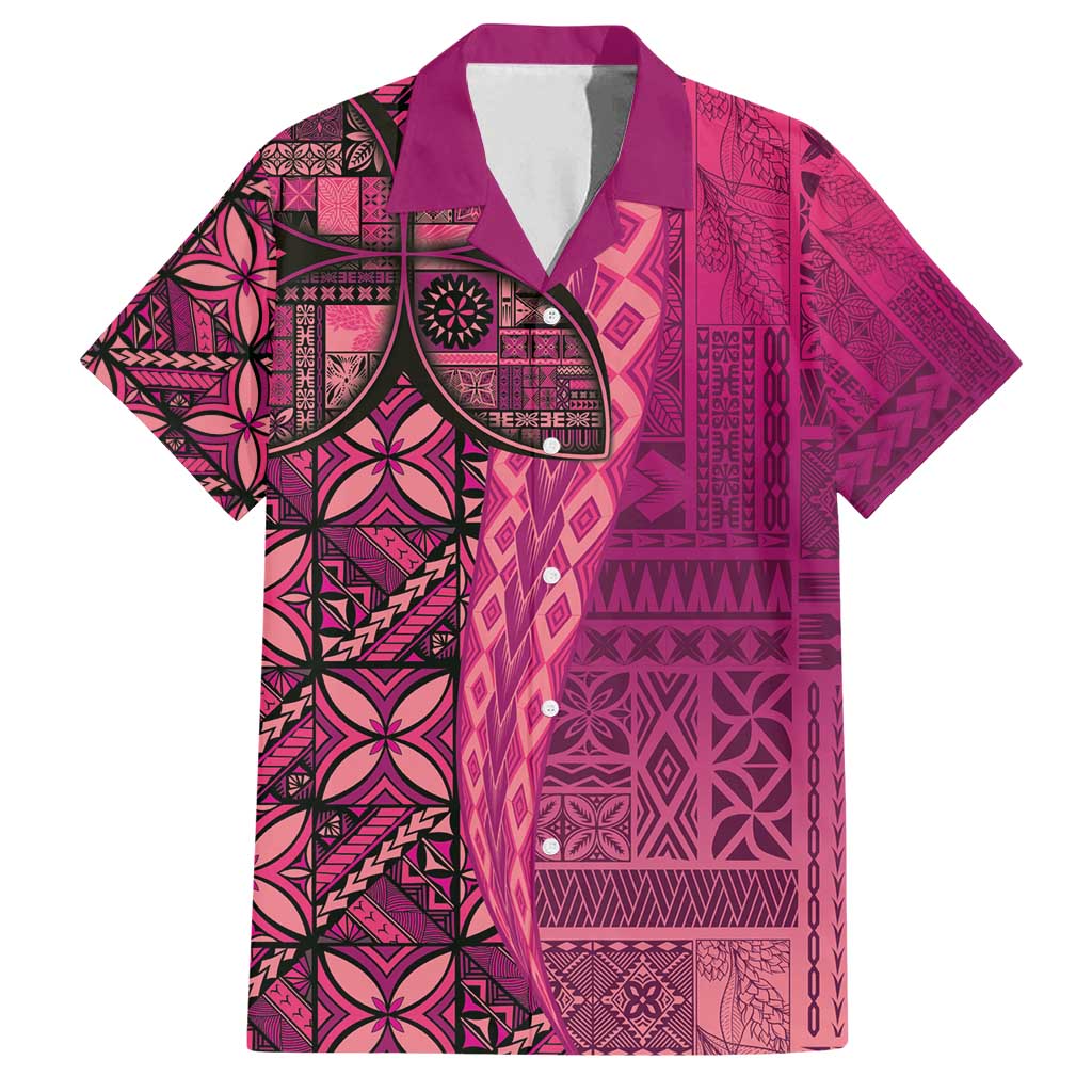 Samoan Pacific Tribal Flower Geometric Art Tattoos Family Matching Summer Maxi Dress and Hawaiian Shirt Siapo Pattern Romantic Rose LT03 Dad's Shirt - Short Sleeve Pink - Polynesian Pride