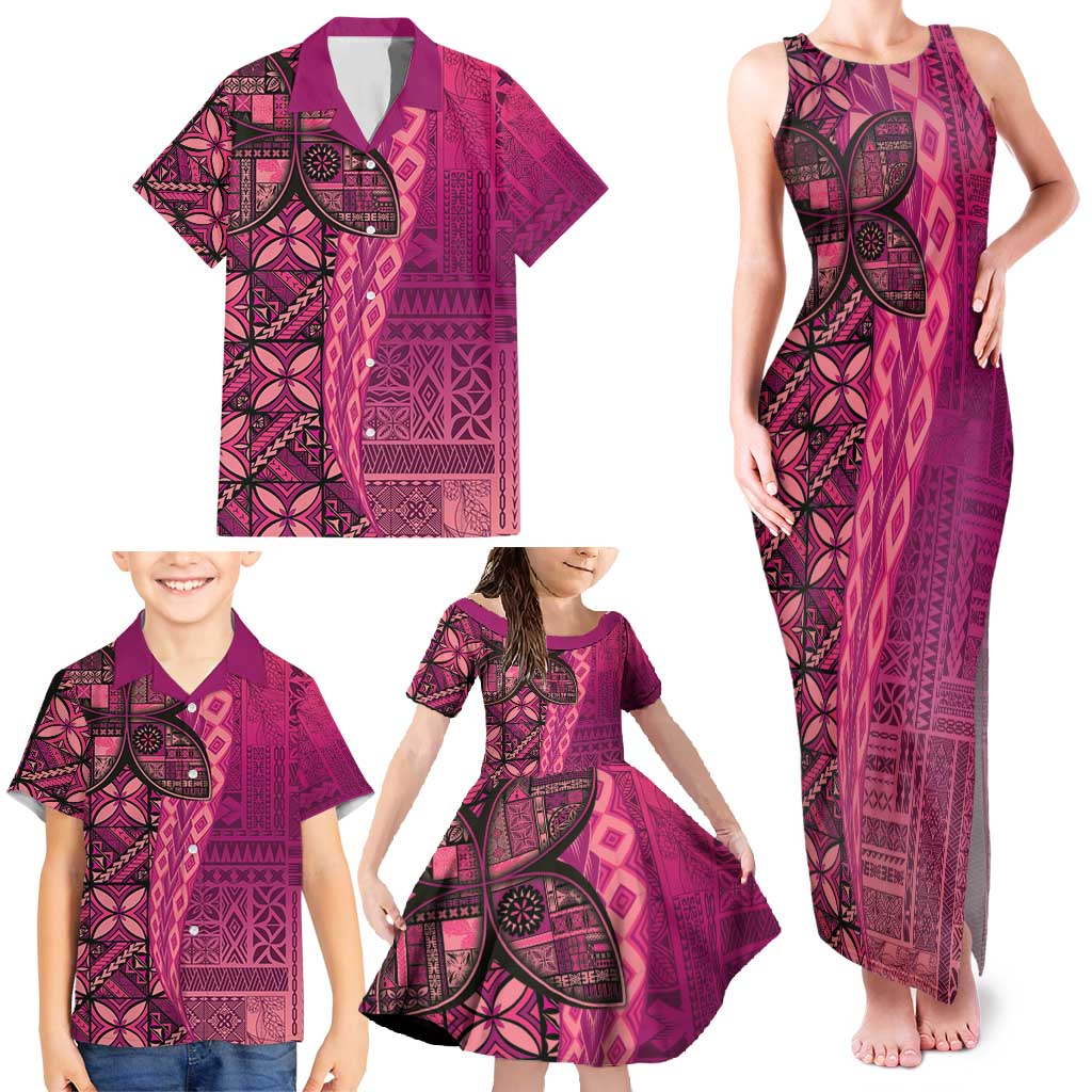 Samoan Pacific Tribal Flower Geometric Art Tattoos Family Matching Tank Maxi Dress and Hawaiian Shirt Siapo Pattern Romantic Rose LT03 - Polynesian Pride