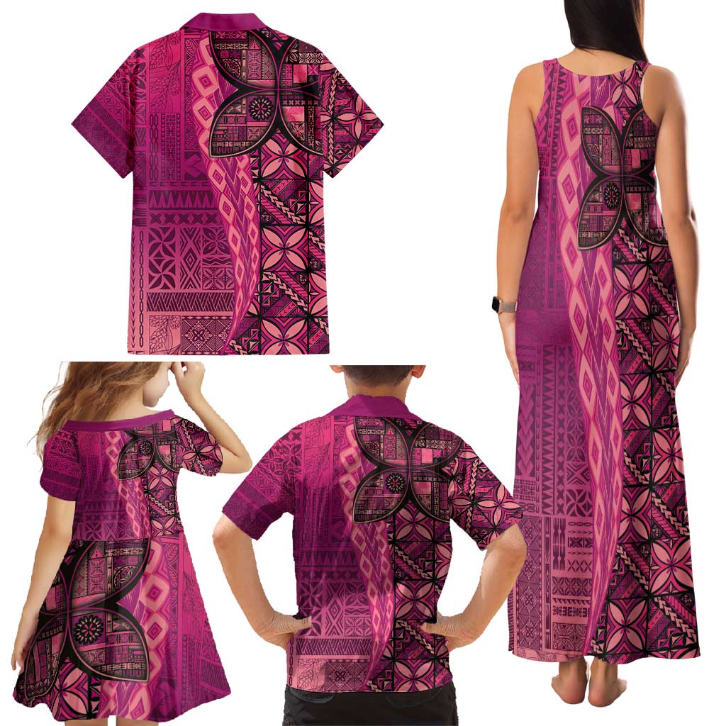 Samoan Pacific Tribal Flower Geometric Art Tattoos Family Matching Tank Maxi Dress and Hawaiian Shirt Siapo Pattern Romantic Rose LT03 - Polynesian Pride