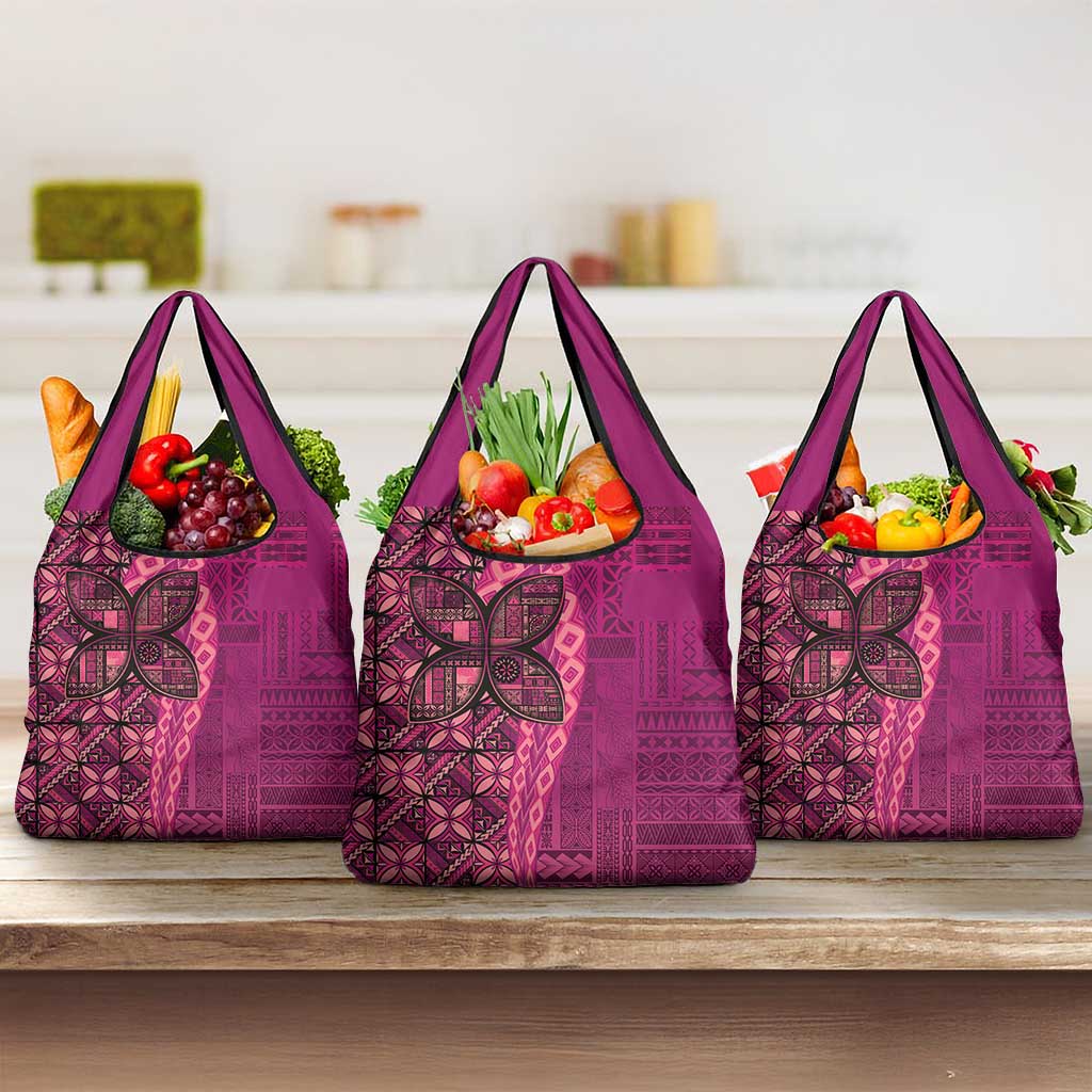 Samoan Pacific Tribal Flower Geometric Art Tattoos Grocery Bag Siapo Pattern Romantic Rose - Polynesian Pride