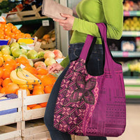 Samoan Pacific Tribal Flower Geometric Art Tattoos Grocery Bag Siapo Pattern Romantic Rose - Polynesian Pride