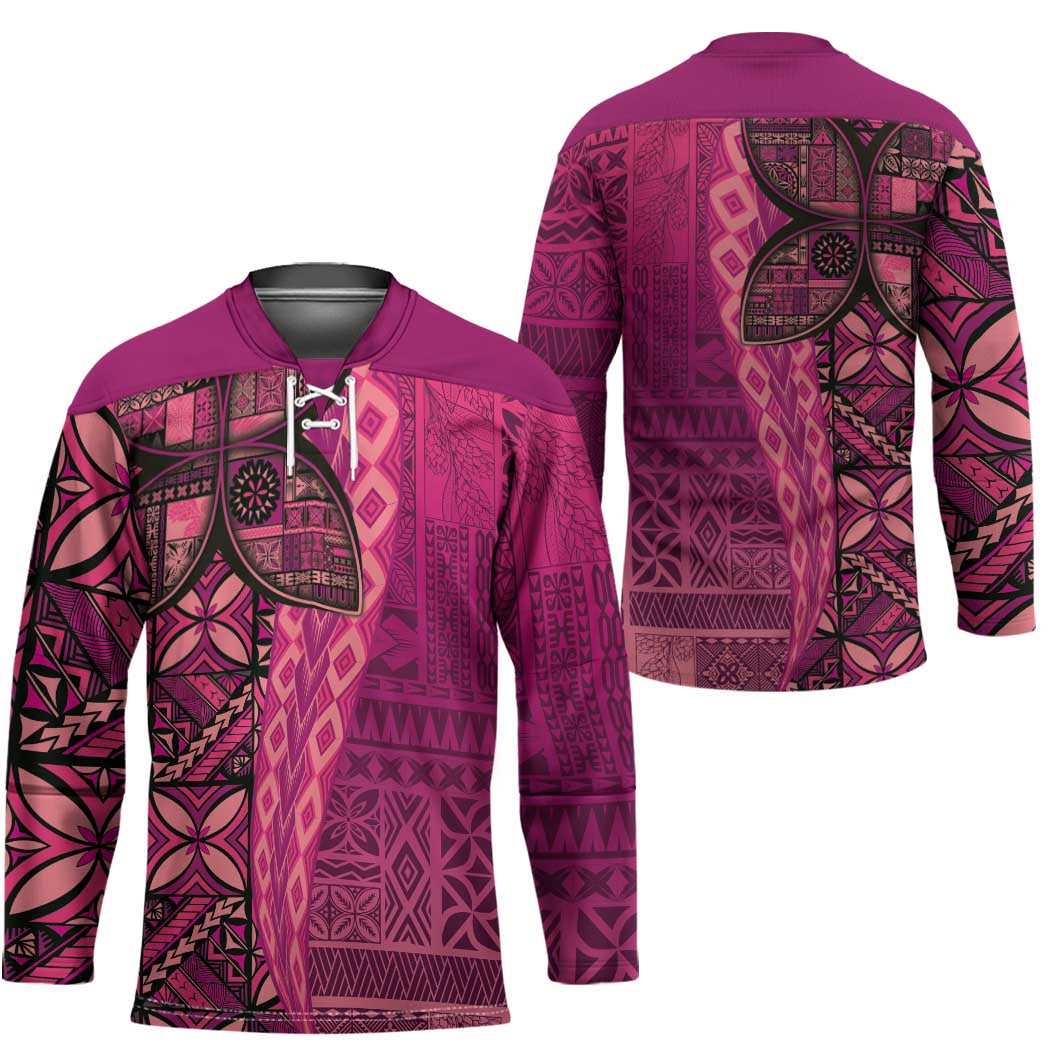 Samoan Pacific Tribal Flower Geometric Art Tattoos Hockey Jersey Siapo Pattern Romantic Rose - Polynesian Pride