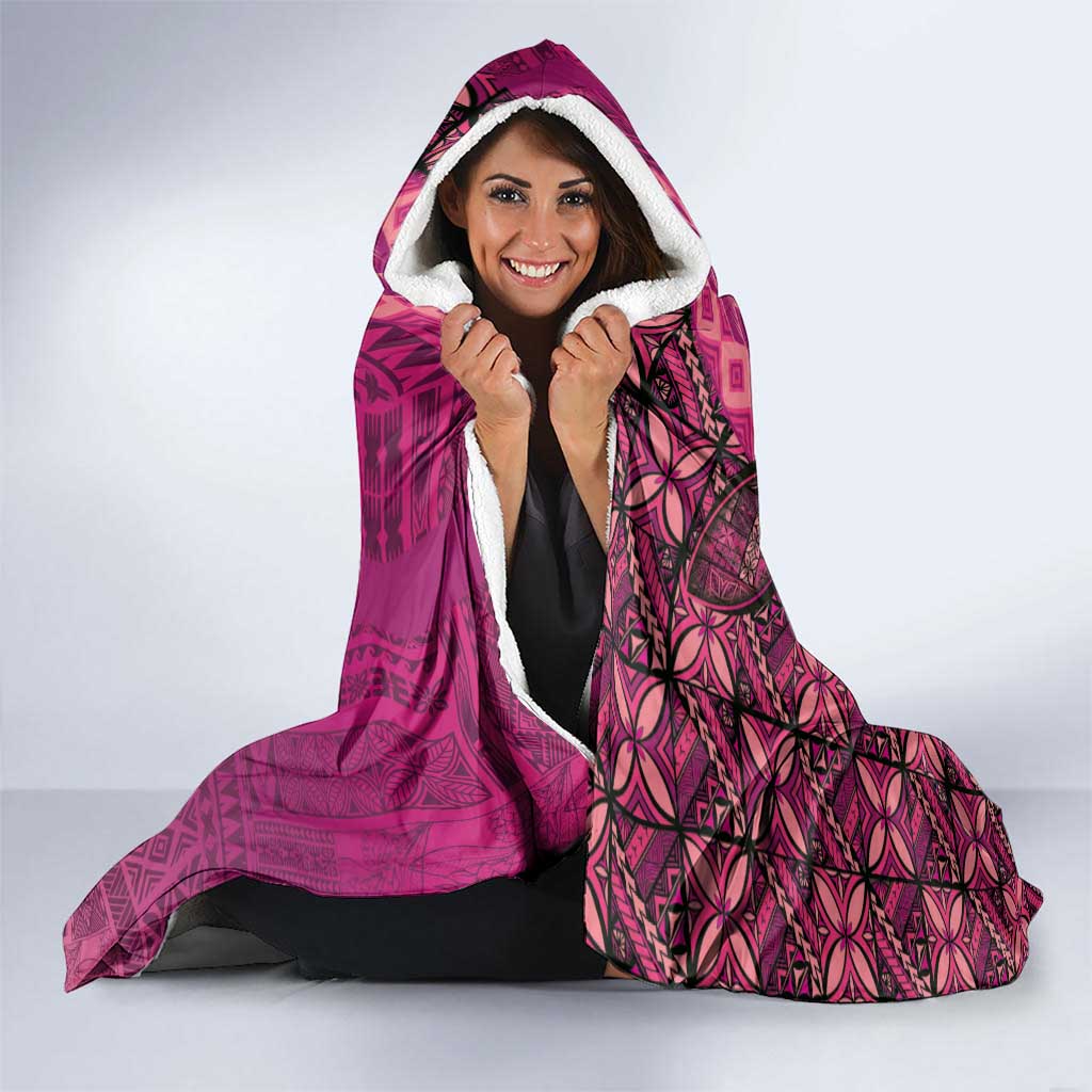 Samoan Pacific Tribal Flower Geometric Art Tattoos Hooded Blanket Siapo Pattern Romantic Rose - Polynesian Pride