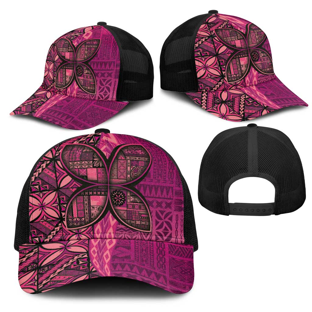 Samoan Pacific Tribal Flower Geometric Art Tattoos Mesh Trucker Cap Siapo Pattern Romantic Rose - Polynesian Pride