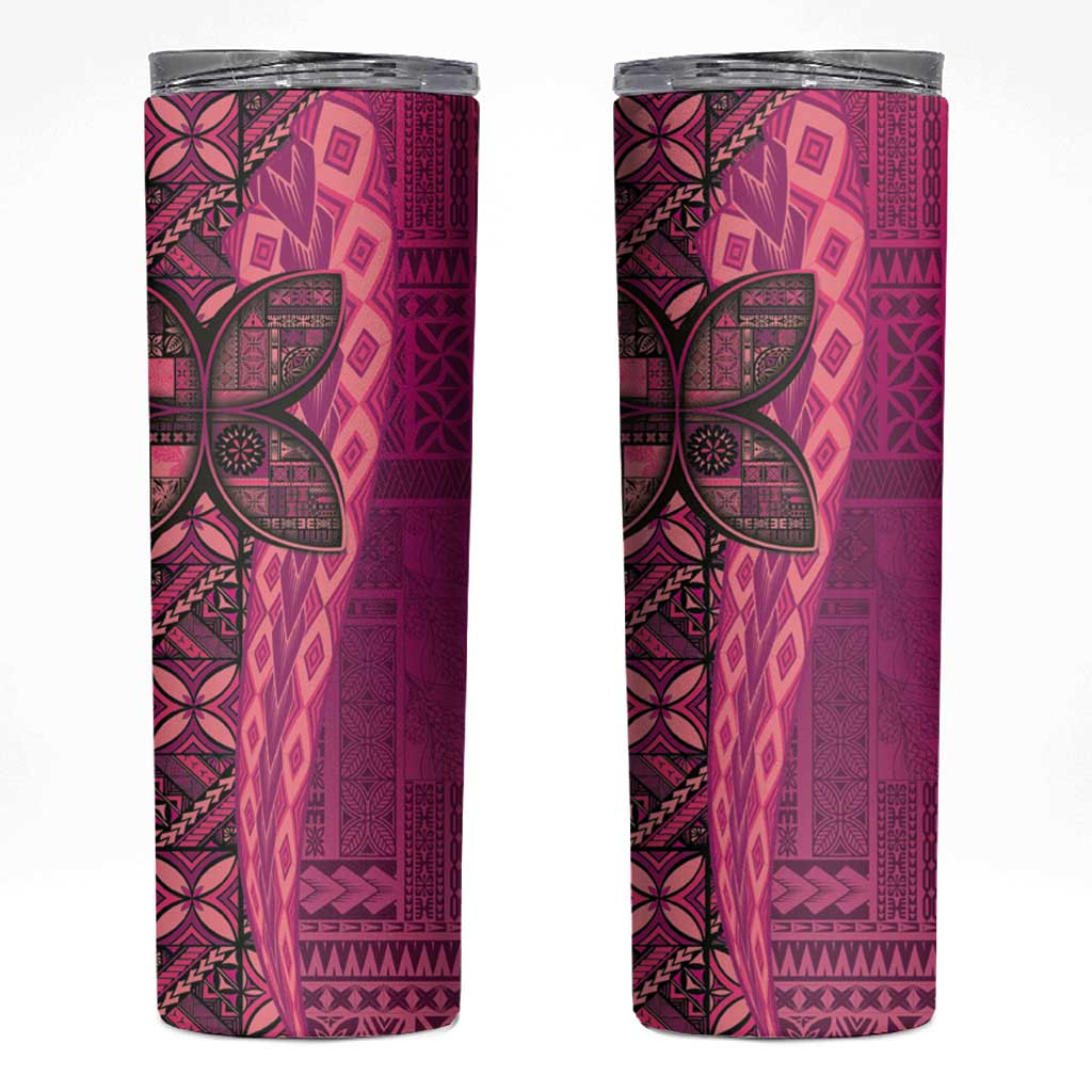 Samoan Pacific Tribal Flower Geometric Art Tattoos Skinny Tumbler Siapo Pattern Romantic Rose LT03 Pink - Polynesian Pride