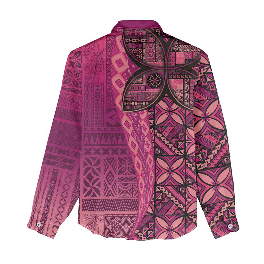 Samoan Pacific Tribal Flower Geometric Art Tattoos Women Casual Shirt Siapo Pattern Romantic Rose - Polynesian Pride
