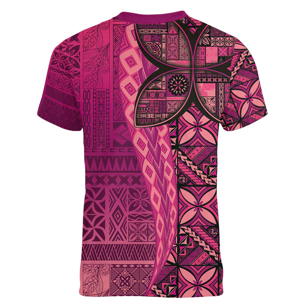 Samoan Pacific Tribal Flower Geometric Art Tattoos Women V-Neck T-Shirt Siapo Pattern Romantic Rose LT03 - Polynesian Pride
