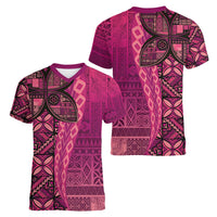 Samoan Pacific Tribal Flower Geometric Art Tattoos Women V-Neck T-Shirt Siapo Pattern Romantic Rose LT03 - Polynesian Pride