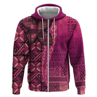 Samoan Pacific Tribal Flower Geometric Art Tattoos Zip Hoodie Siapo Pattern Romantic Rose LT03 Zip Hoodie Pink - Polynesian Pride