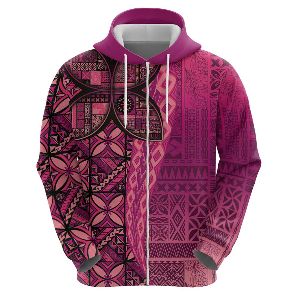 Samoan Pacific Tribal Flower Geometric Art Tattoos Zip Hoodie Siapo Pattern Romantic Rose LT03 - Polynesian Pride