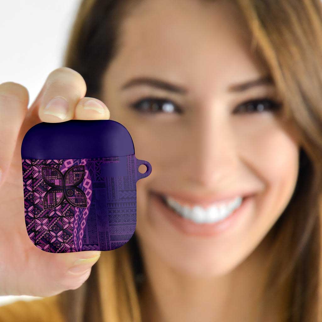 Samoan Pacific Tribal Flower Geometric Art Tattoos AirPods Case Siapo Pattern Purple Haze - Polynesian Pride