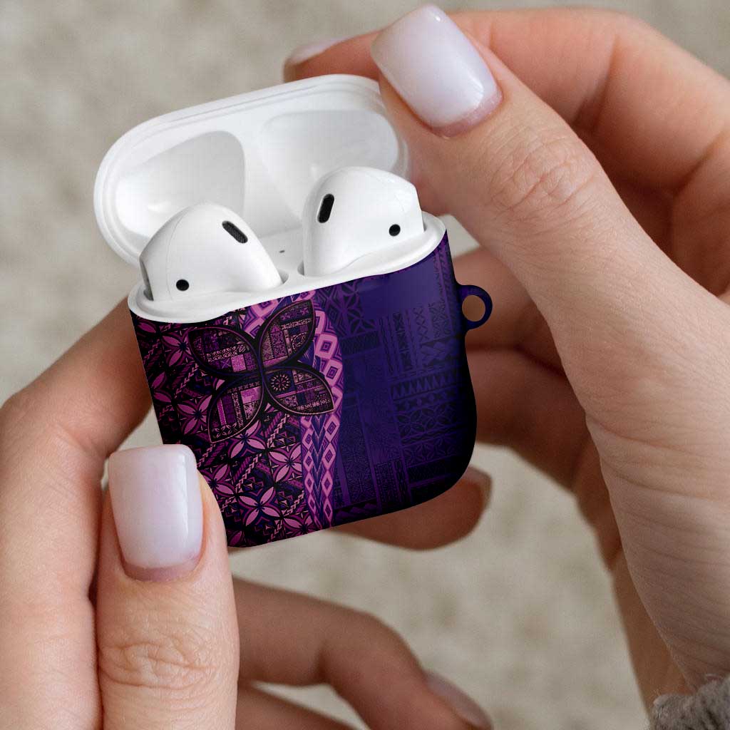 Samoan Pacific Tribal Flower Geometric Art Tattoos AirPods Case Siapo Pattern Purple Haze - Polynesian Pride