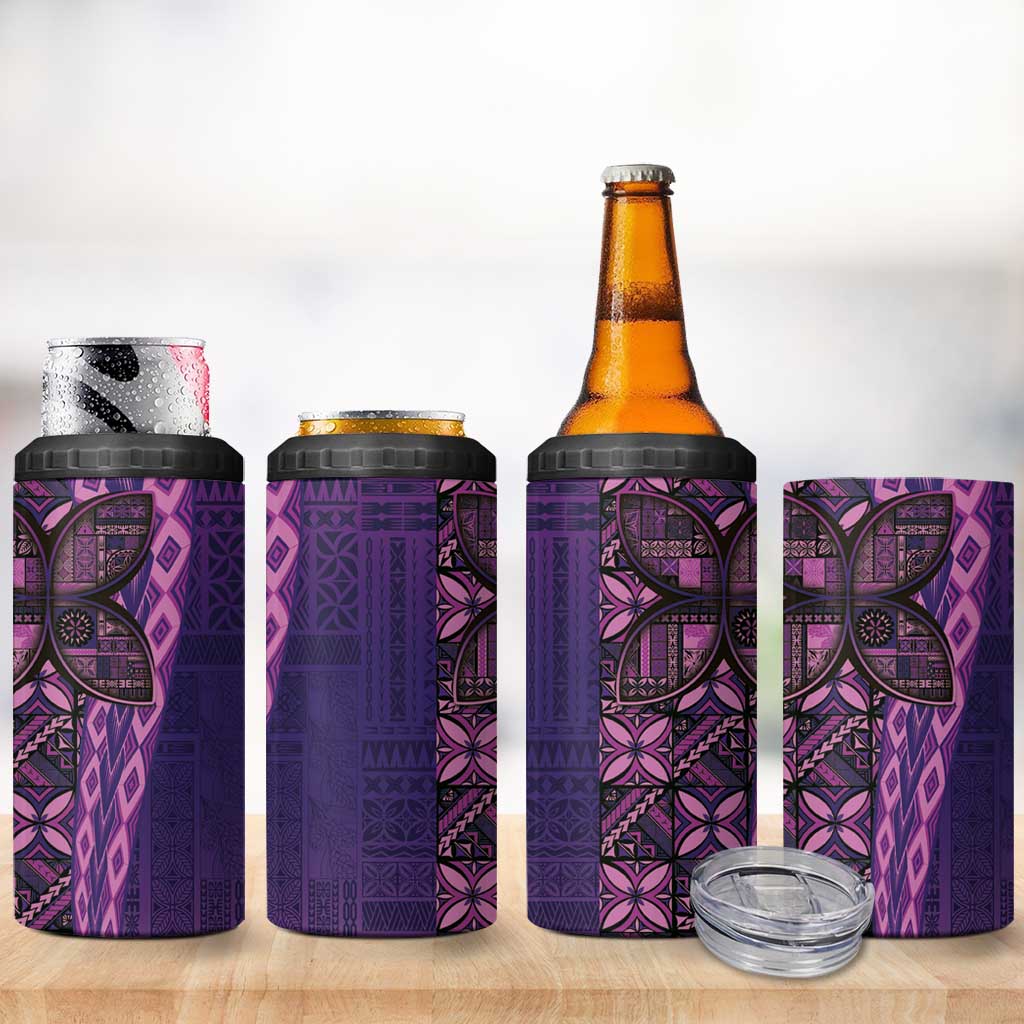 Samoan Pacific Tribal Flower Geometric Art Tattoos 4 in 1 Can Cooler Tumbler Siapo Pattern Purple Haze LT03 - Polynesian Pride