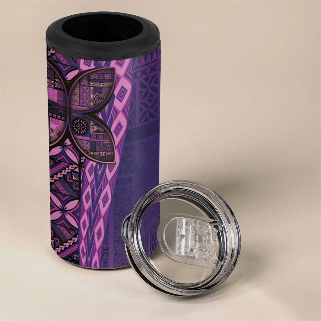 Samoan Pacific Tribal Flower Geometric Art Tattoos 4 in 1 Can Cooler Tumbler Siapo Pattern Purple Haze LT03 - Polynesian Pride