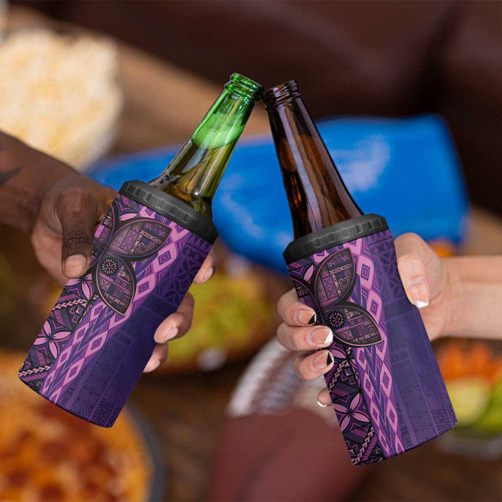 Samoan Pacific Tribal Flower Geometric Art Tattoos 4 in 1 Can Cooler Tumbler Siapo Pattern Purple Haze LT03 - Polynesian Pride