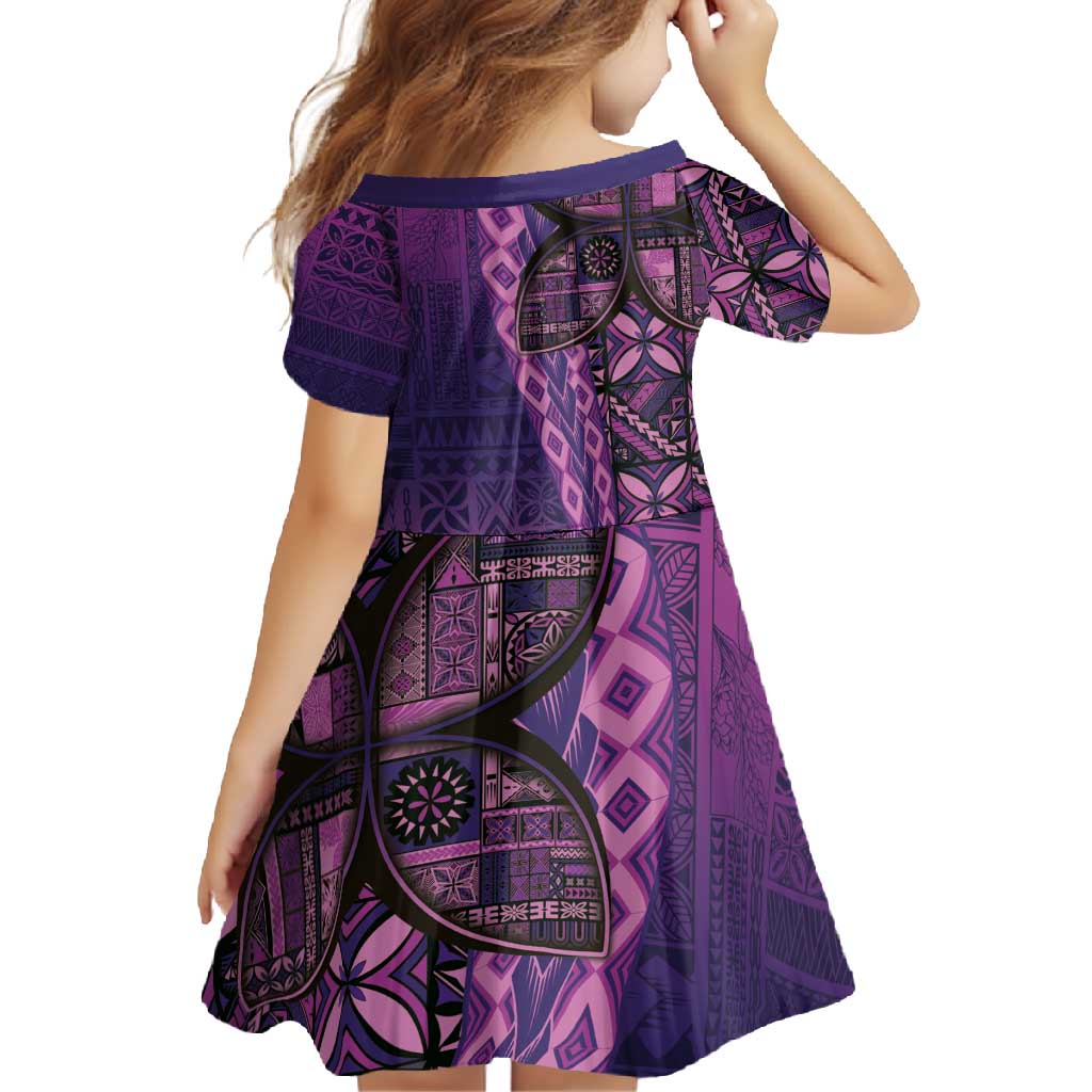 Samoan Pacific Tribal Flower Geometric Art Tattoos Family Matching Long Sleeve Bodycon Dress and Hawaiian Shirt Siapo Pattern Purple Haze LT03 - Polynesian Pride