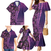 Samoan Pacific Tribal Flower Geometric Art Tattoos Family Matching Mermaid Dress and Hawaiian Shirt Siapo Pattern Purple Haze LT03 - Polynesian Pride