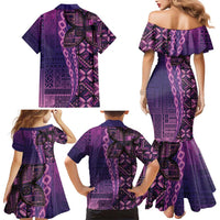 Samoan Pacific Tribal Flower Geometric Art Tattoos Family Matching Mermaid Dress and Hawaiian Shirt Siapo Pattern Purple Haze LT03 - Polynesian Pride