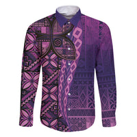Samoan Pacific Tribal Flower Geometric Art Tattoos Family Matching Mermaid Dress and Hawaiian Shirt Siapo Pattern Purple Haze LT03 Dad's Shirt - Long Sleeve Purple - Polynesian Pride