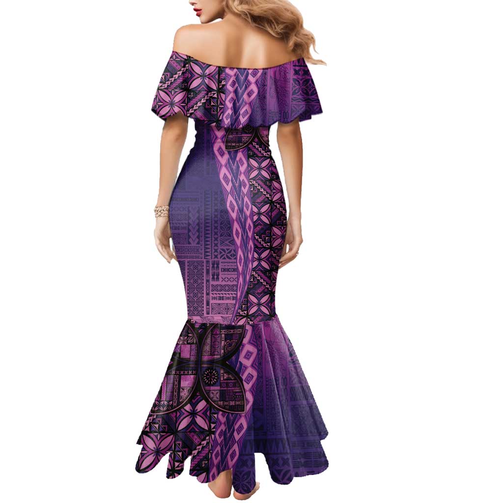 Samoan Pacific Tribal Flower Geometric Art Tattoos Family Matching Mermaid Dress and Hawaiian Shirt Siapo Pattern Purple Haze LT03 - Polynesian Pride