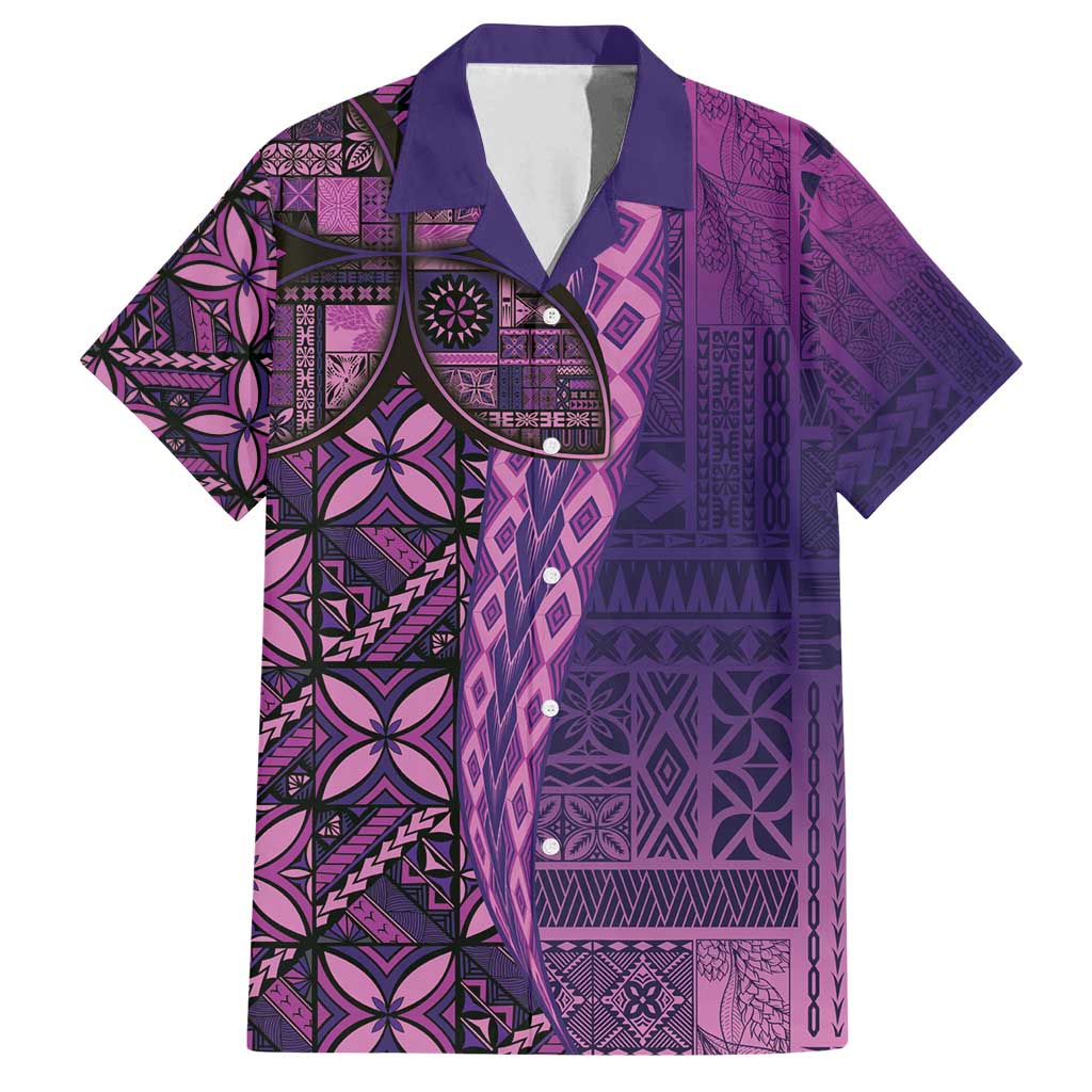 Samoan Pacific Tribal Flower Geometric Art Tattoos Family Matching Off Shoulder Maxi Dress and Hawaiian Shirt Siapo Pattern Purple Haze LT03 Dad's Shirt - Short Sleeve Purple - Polynesian Pride