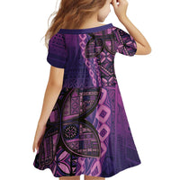 Samoan Pacific Tribal Flower Geometric Art Tattoos Family Matching Off Shoulder Short Dress and Hawaiian Shirt Siapo Pattern Purple Haze LT03 - Polynesian Pride