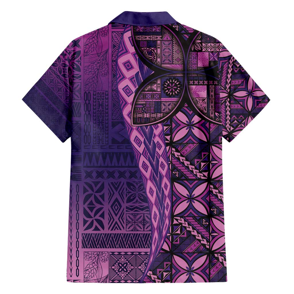 Samoan Pacific Tribal Flower Geometric Art Tattoos Family Matching Off Shoulder Short Dress and Hawaiian Shirt Siapo Pattern Purple Haze LT03 - Polynesian Pride