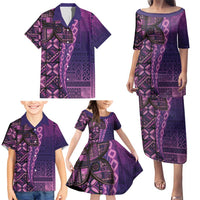 Samoan Pacific Tribal Flower Geometric Art Tattoos Family Matching Puletasi and Hawaiian Shirt Siapo Pattern Purple Haze LT03 - Polynesian Pride