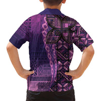 Samoan Pacific Tribal Flower Geometric Art Tattoos Family Matching Short Sleeve Bodycon Dress and Hawaiian Shirt Siapo Pattern Purple Haze LT03 - Polynesian Pride