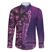 Samoan Pacific Tribal Flower Geometric Art Tattoos Family Matching Short Sleeve Bodycon Dress and Hawaiian Shirt Siapo Pattern Purple Haze LT03 Dad's Shirt - Long Sleeve Purple - Polynesian Pride