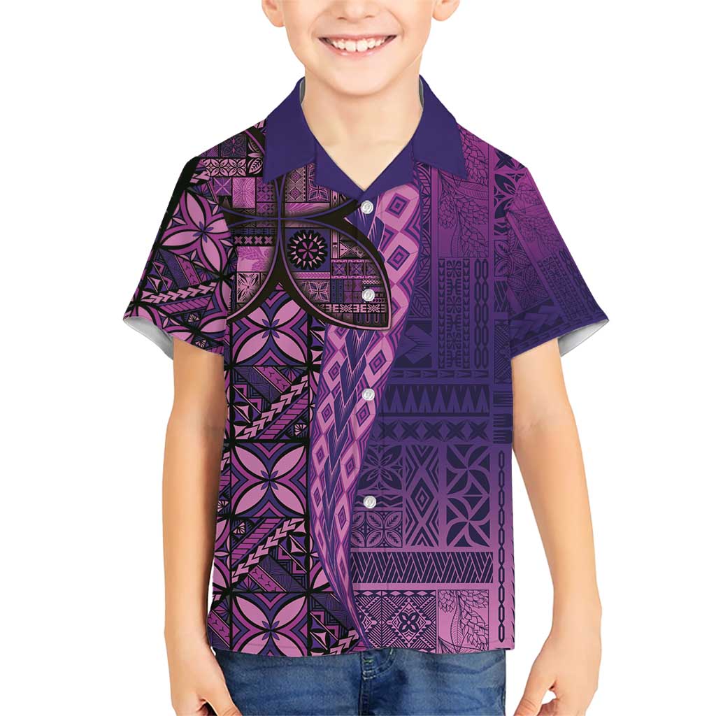 Samoan Pacific Tribal Flower Geometric Art Tattoos Family Matching Short Sleeve Bodycon Dress and Hawaiian Shirt Siapo Pattern Purple Haze LT03 Son's Shirt Purple - Polynesian Pride