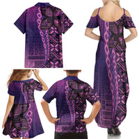 Samoan Pacific Tribal Flower Geometric Art Tattoos Family Matching Summer Maxi Dress and Hawaiian Shirt Siapo Pattern Purple Haze LT03 - Polynesian Pride
