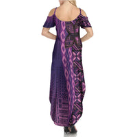 Samoan Pacific Tribal Flower Geometric Art Tattoos Family Matching Summer Maxi Dress and Hawaiian Shirt Siapo Pattern Purple Haze LT03 - Polynesian Pride