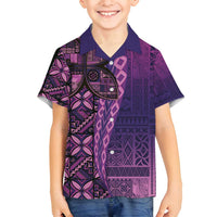 Samoan Pacific Tribal Flower Geometric Art Tattoos Family Matching Summer Maxi Dress and Hawaiian Shirt Siapo Pattern Purple Haze LT03 Son's Shirt Purple - Polynesian Pride