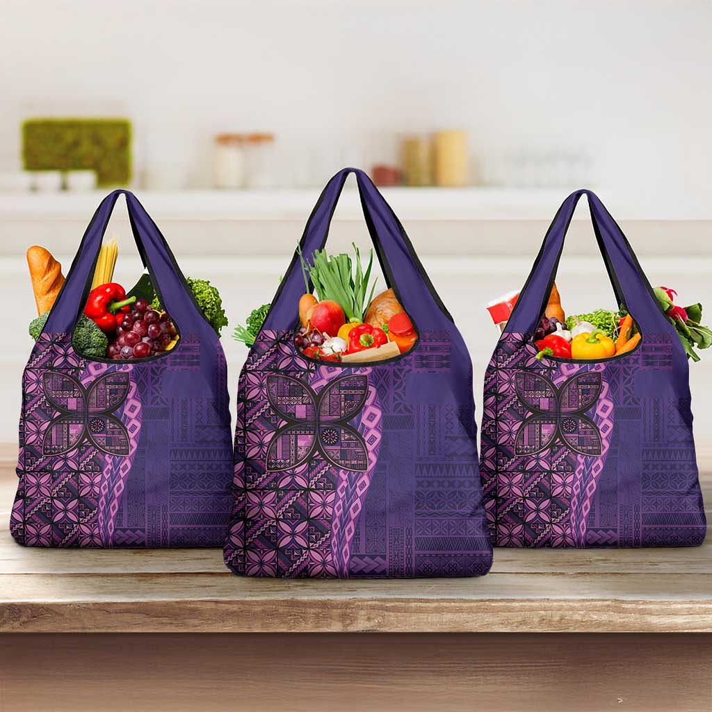 Samoan Pacific Tribal Flower Geometric Art Tattoos Grocery Bag Siapo Pattern Purple Haze - Polynesian Pride
